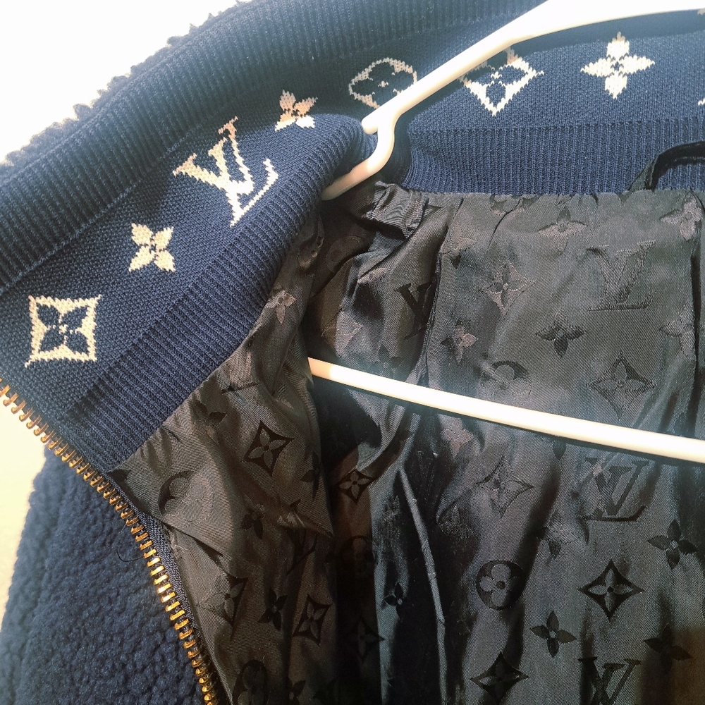 Vintage Louis Vuitton Sherpa Navy Blue Jacket In Excellent Condition XL - Picture 6 of 12